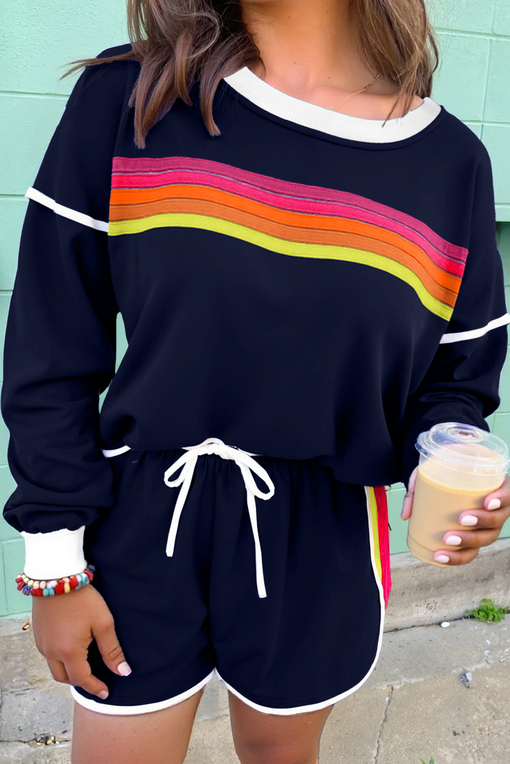 Colorful Striped Varsity Pullover and Shorts Matching Set — Sporty and She Knows It