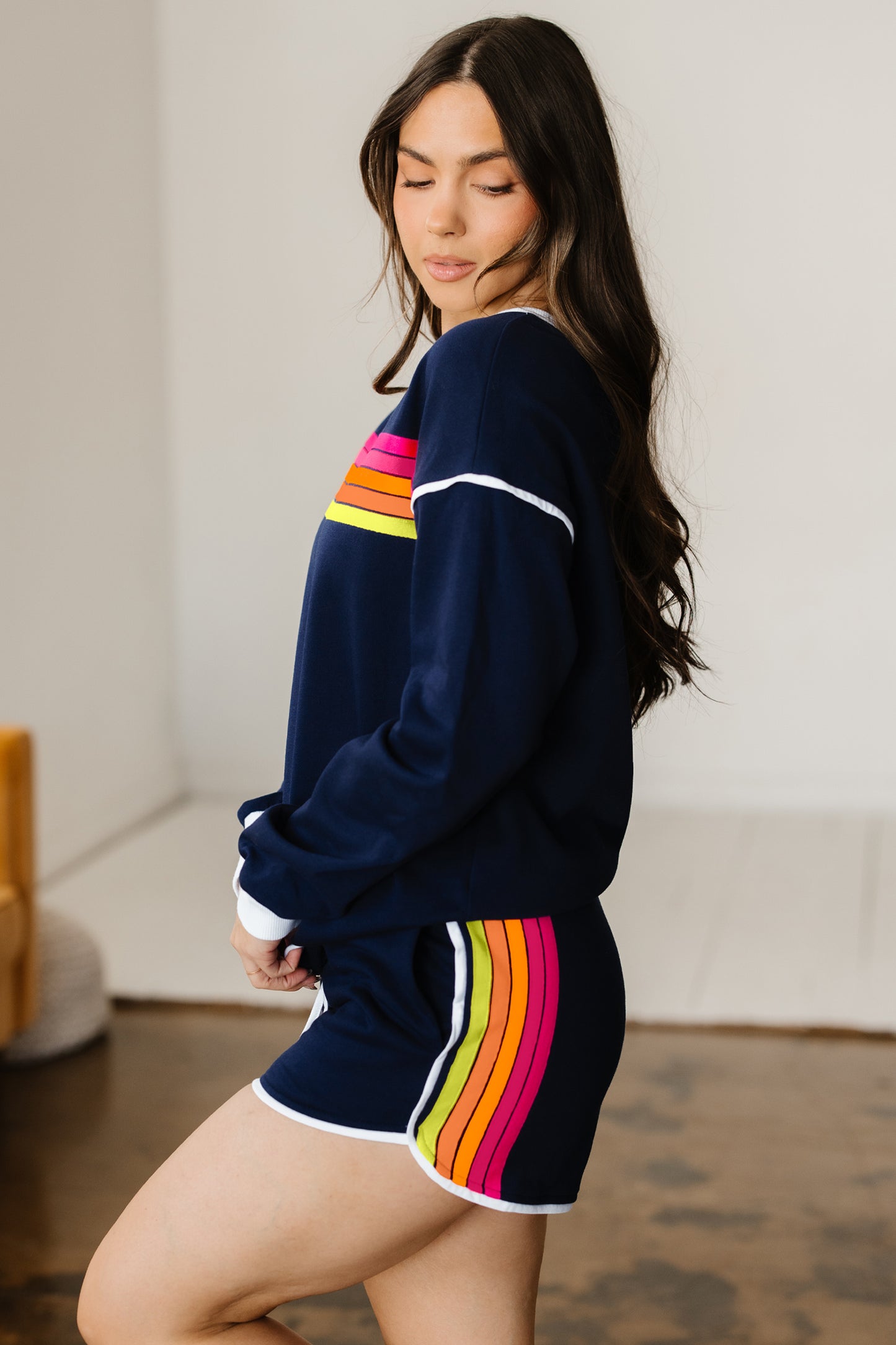 Colorful Striped Varsity Pullover and Shorts Matching Set — Sporty and She Knows It
