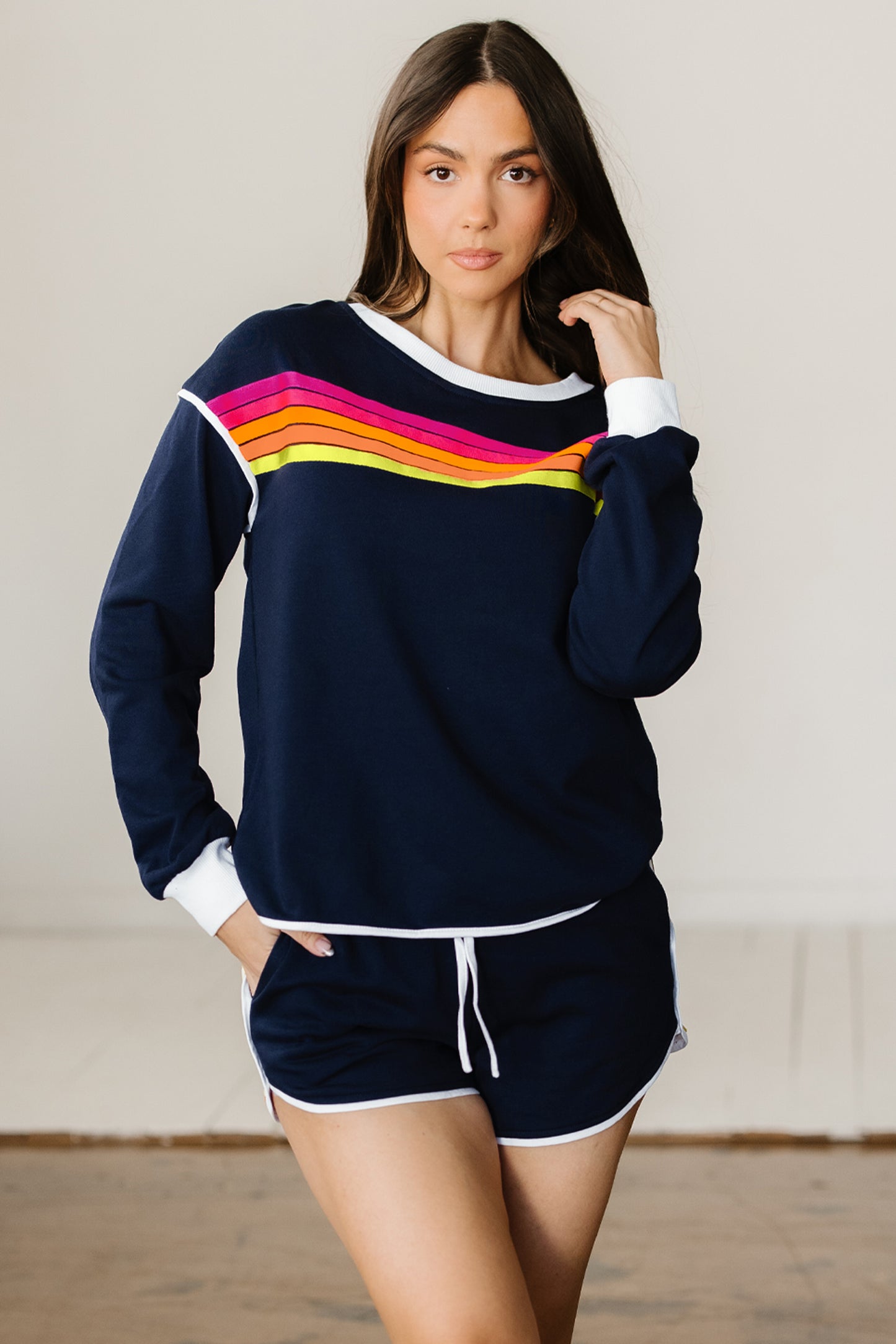 Colorful Striped Varsity Pullover and Shorts Matching Set — Sporty and She Knows It