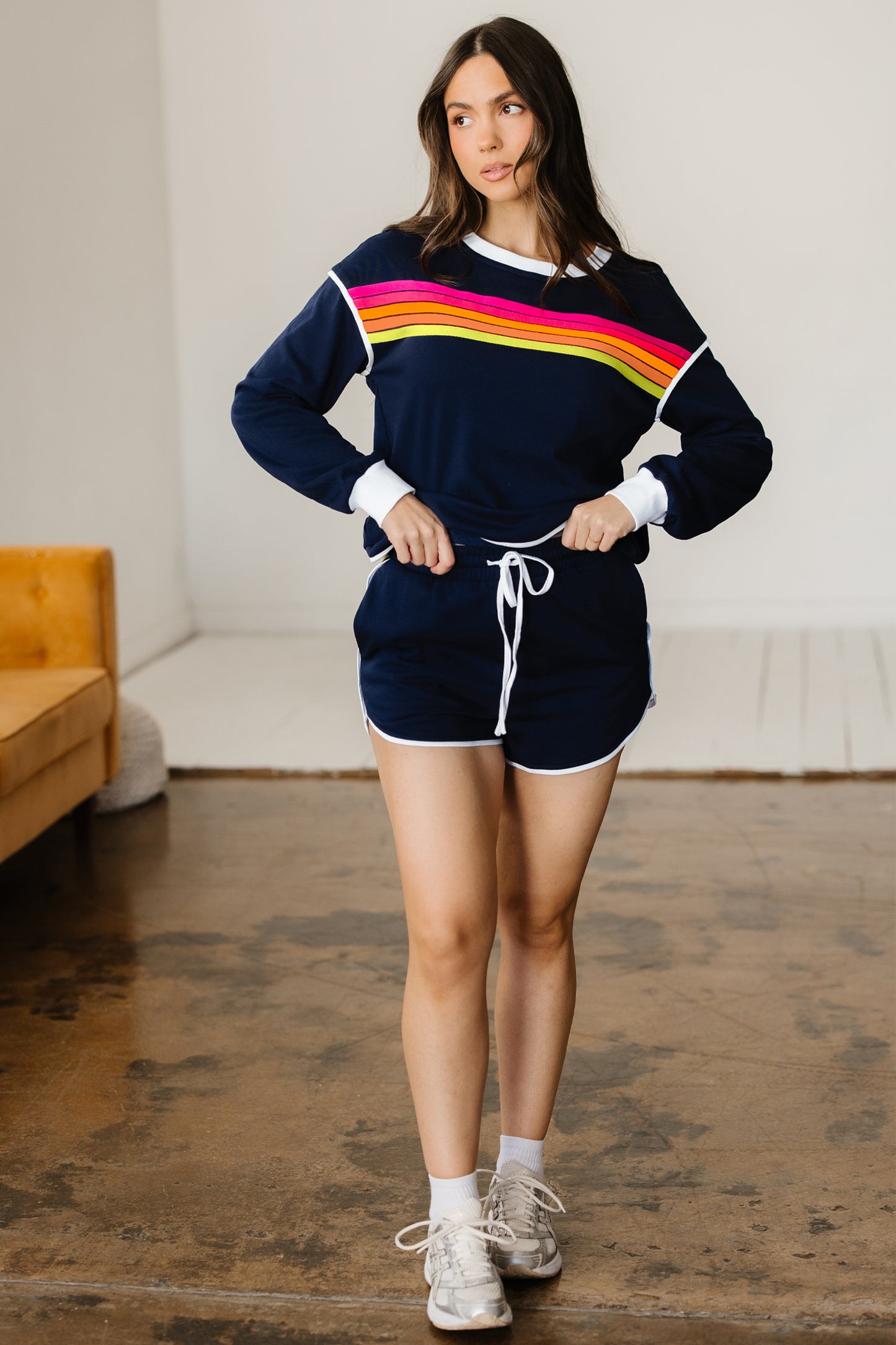 Colorful Striped Varsity Pullover and Shorts Matching Set — Sporty and She Knows It