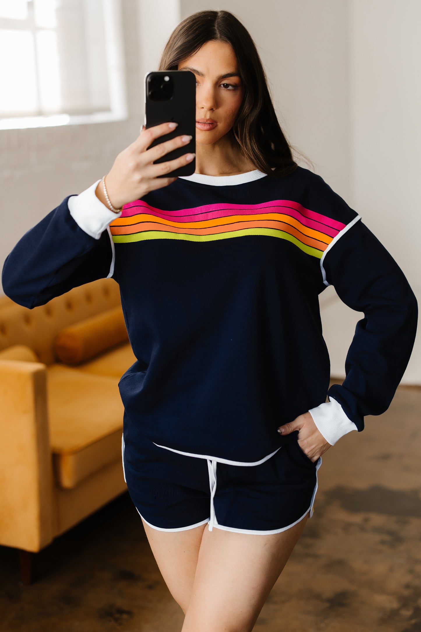 Colorful Striped Varsity Pullover and Shorts Matching Set — Sporty and She Knows It