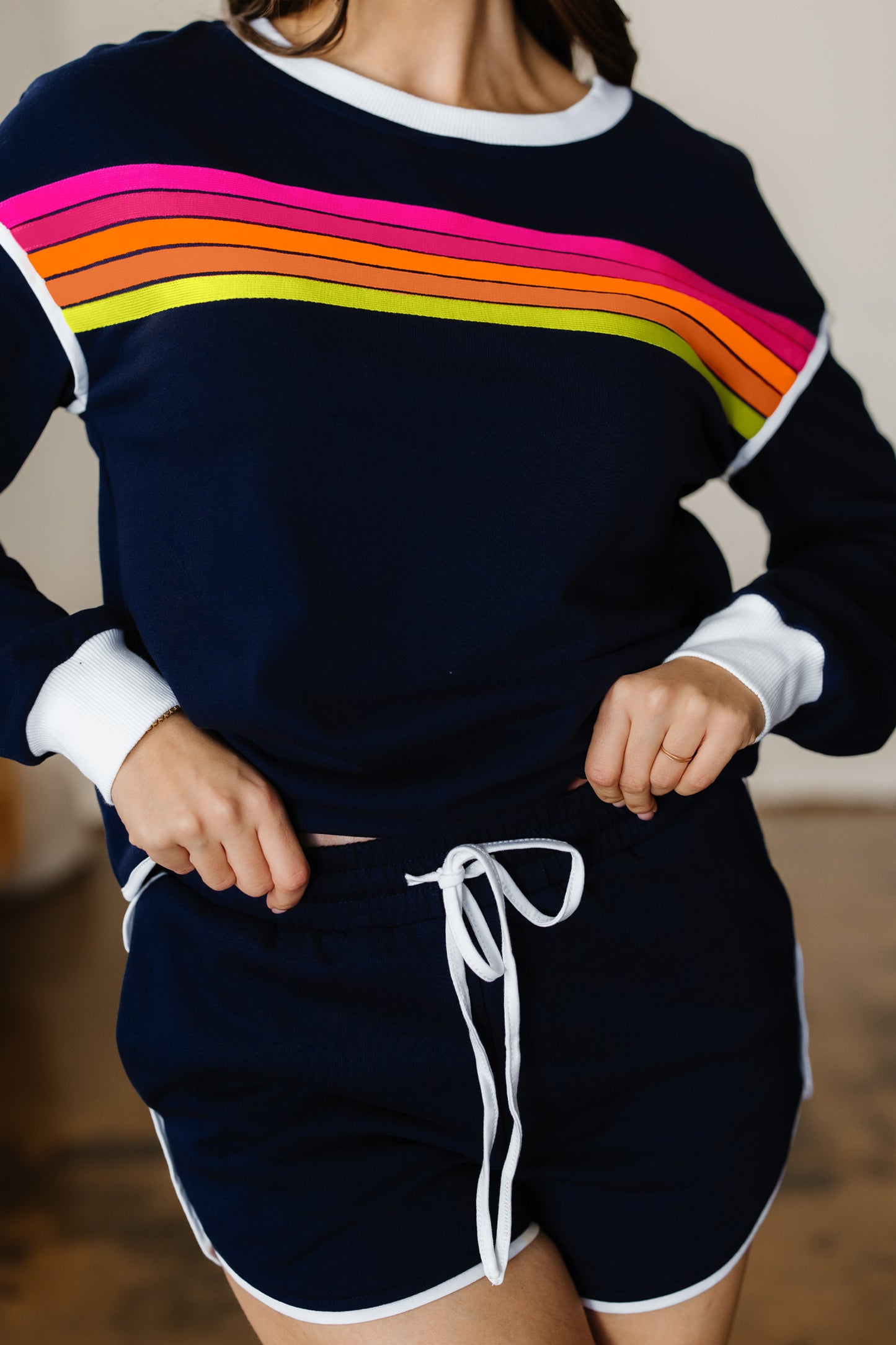 Colorful Striped Varsity Pullover and Shorts Matching Set — Sporty and She Knows It